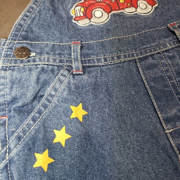 Vintage Denim Overalls Fire Truck Firefighter Design Adjustable Durable 12m Size - Picture 7 of 11